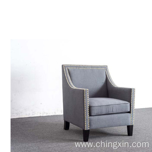 Living Room Chairs Nailhead Trim Grey Fabric Armed Accent Chair with Solid Wood Legs CX663